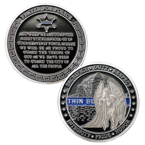 Police Officers Challenge Coin St. Michael Thin Blue Line Prayer Coin