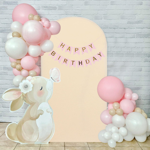 5ft Spandex Arch Cover Beige Small Arch Cover Fitted Round Top Arch Backdrop Stand Cover Resilient Arch Cover Backdrop Fabric Chiara Backdrop Cover for Bridal Baby Shower Arch Decor