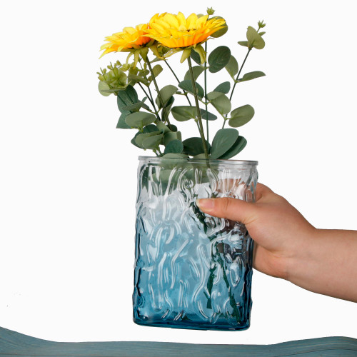 7.1 in Tall Blue Glass Flower Vases Modern Glass Book Vase for Table Centerpiece, Hydroponic Glass Vases for Home Office Indoor Wedding Housewarming Decor