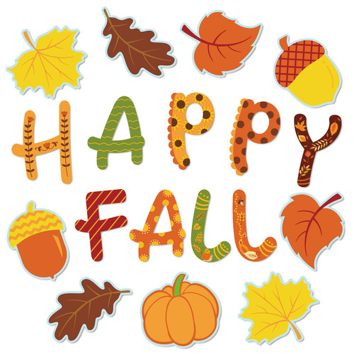 48Pcs Thanksgiving Happy Fall Cut-Outs Fall Classroom Bulletin Board Decorations Maple Leaves Pumpkin Acorns Thanksgiving Harvest Cutouts with 100Pcs Glue Points for Autumn School Decor