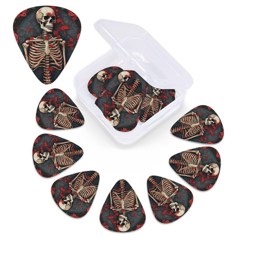 6 Pcs Guitar Picks 3 Different Thickness Guitar Pick For Acoustic Skeleton with Roses Guitar Picks Guitar Accessories Guitar Plectrums For Bass Electric Acoustic Guitars Ukulele
