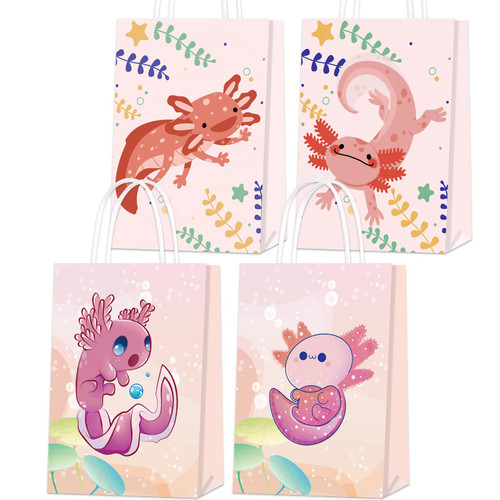 16 Pcs Axolotl Party Gift Bags Party Supplies Decorations Birthday Party Favors Treat Goodie Bags for Kids Girls Take Candies, Toys, Gifts for Kids Axolotl Themed Party