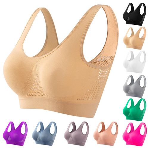 Sports Bras for Women High Support Breathable Cool Liftup Air Bra No Underwire Seamless Wireless Comfort Underwear Beige