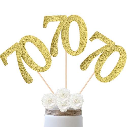 10-Pack Double Sided Glitter 70th Birthday Centerpiece Anniversary Centerpiece Sticks, Number 70 Table Topper Cake Topper for 70th Birthday Anniversary Table Party Decorations (Double Sided gold)