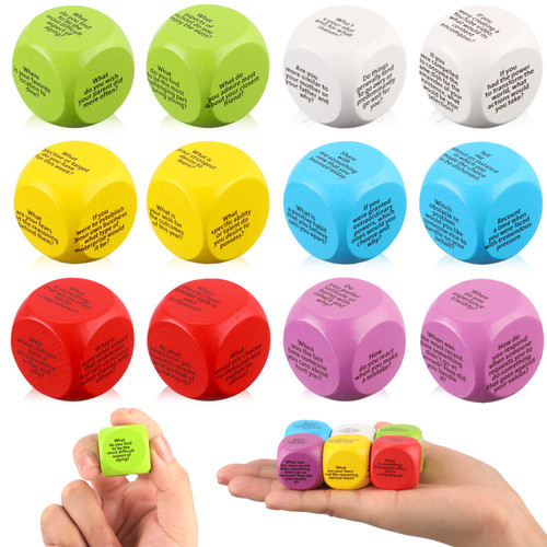 12 Pcs Conversation Ice Breaking Cubes Social Emotional Learning Activities Social Emotional Dice Wood Conversation Cube for Kids Adult Classroom Family Couple (Child)