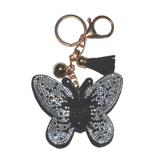 Butterfly Keychain Rhinestone Girly Backpack Clip on Crystal Bag Charm Bling Purse Charm for Women Cute Car Key Ring Key Fob or Sparkle Handbag Pendant
