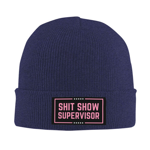 Shit Show Supervisor Knit Hat Pink Shit-Show Beanie Hat for Men Women Fashion Warm Winter Ski Cap Navy Blue