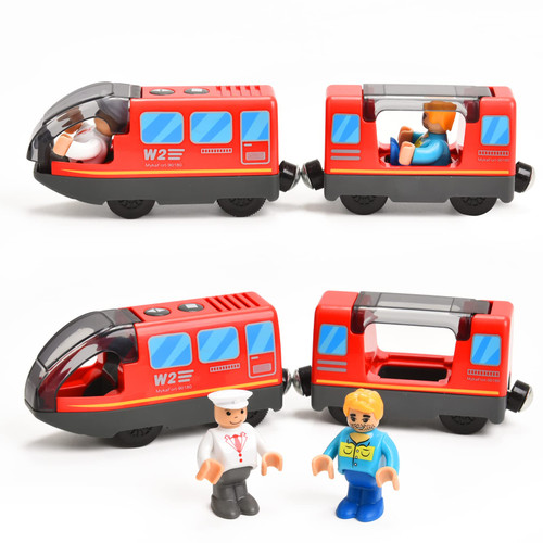 Battery Operated Action Locomotive (Magnetic Connection) Train Set for Wooden Train Tracks, Powerful Engine Compatible with Thomas, Brio, Chuggington Wooden Train Tracks, Toys for 3+