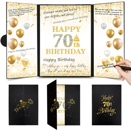 70th Birthday Decorations Happy 70th Birthday Guest Book for Men Women, Black Gold Birthday Alternative Signature Board for 70th Birthday Gifts Cheers to 70 Years Birthday Party Supplies