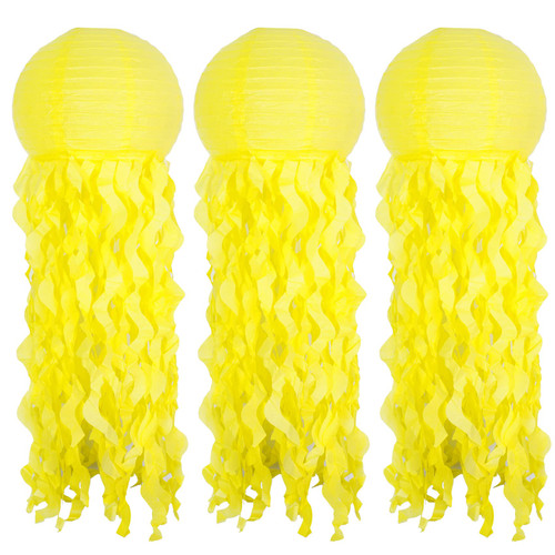 Jellyfish Paper Lantern Hanging Decoration, Jelly Fish Mermaid Decor for Party, Under The Sea Mermaid Birthday Party Supplies, Ocean Theme Classroom Decorations (Yellow)