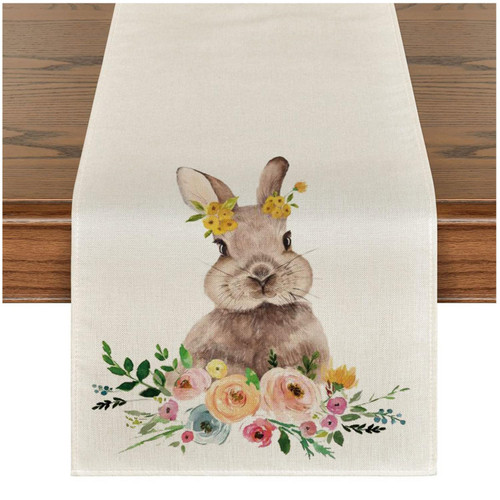 Easter Table Runner Rabbit Floral,Spring Summer Happy Easter Kitchen Dining Home Decor Bunny Wreath Party Decoration 13x72 Inch Easter Table Runner Rabbit Floral,Spring Summer Happy Easter Kitchen Dining Home Decor Bunny Wreath Party Decoration 13x72 Inch