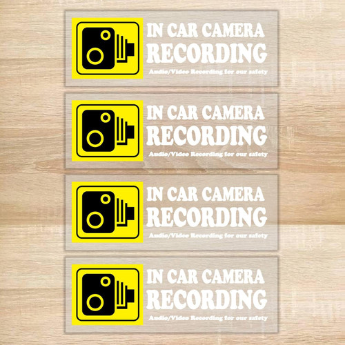 (4 Pack) In Car Camera Audio Video Recording Vinyl Sticker Decal - 6 Inches - Waterproof Removable Security Warning Sign Stickers Decals for Vehicles Trucks Window Adults Cars Bike
