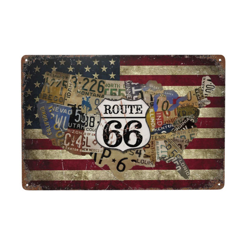 American Flag Garage Sign Route 66 Vintage Metal Tin Signs 12x8 Inch Iron Painting Wall Decor Restaurant Bar Cafe Club Kitchen, One Size