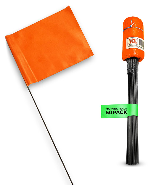 Fluorescent Orange Marking Flags For Lawn - 4x5-Inch Flag - 15-Inch Wire - 50 Pack - Perfect For Lawn Flags, Landscape Flags, Marker Flags For Lawn, Survey Flags, Sprinkler Flags, Irrigation Flags