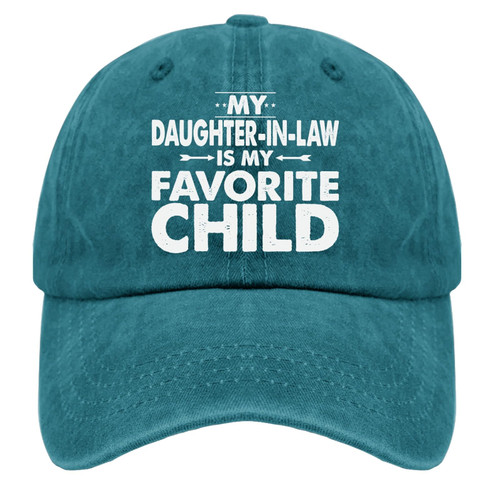My Daughter in Law is My Favorite Child Trucker Hat USA Hat Cyan Blue Black Hat Women Gifts for Men Cool Cap