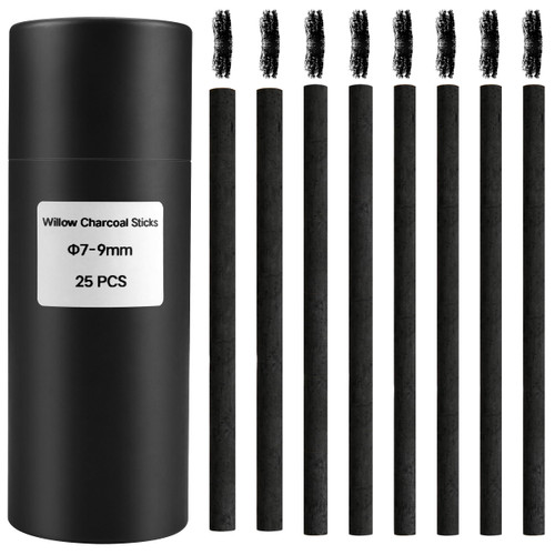Vine Charcoal Sticks, Willow Sketch Charcoal Pencils for Drawing, Pack of 25 (7-9 MM Dia)