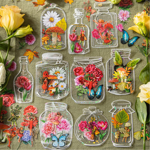 160pcs PET Glassware Bottle Shape Stickers,Transparent Butterfly Stickers for Art Journaling Planners Scrapbook DIY Crafts Decoration,Holographic Bottle Stickers for Scrapbooking (Style-A)