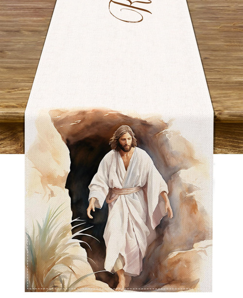 He is Risen Table Runner Jesus Resurrection Easter Party Decoration Home Kitchen Dining Room Decor 72Inches Long