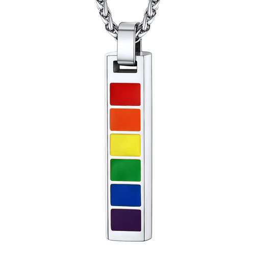 Gay Pride Jewelry, Stainless Steel Rainbow Bar Pendant Necklace for Women, Homosexual Necklaces Unisex Decorations Gift for Love