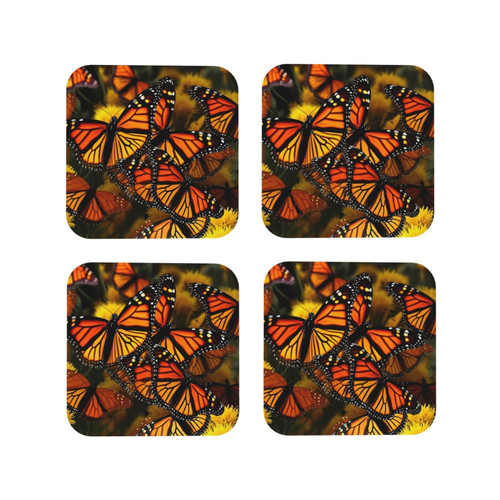 4pcs Drink Coasters for Tabletop Protection, Leather Coasters for Drinks, Monarch Butterflies Cup Coasters for Coffee Table Decor, Non-Slip Drinking Cup Mat for Hot Or Cold Drink 4"