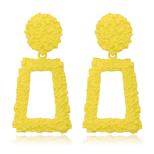 Geometric Rectangle Statement Earring for Women Classic fashion Raised Design Drop Dangle Earrings- Yellow