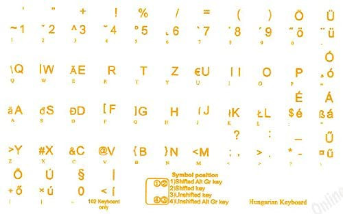 HUNGARIAN KEYBOARD STICKERS TRANSPARENT YELLOW LETTERING FOR ALL PC DESKTOP COMPUTER LAPTOP
