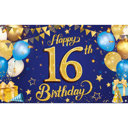, XtraLarge Blue and Gold 16th Happy Birthday Banner - 72x44 Inch | Sweet 16 Banner, 16th Birthday Decorations for Boys | Blue And Gold 16th Birthday Decorations | Happy 16th Birthday Banner , XtraLarge Blue and Gold 16th Happy Birthday Banner - 72x44 Inch | Sweet 16 Banner, 16th Birthday Decorations for Boys | Blue And Gold 16th Birthday Decorations | Happy 16th Birthday Banner