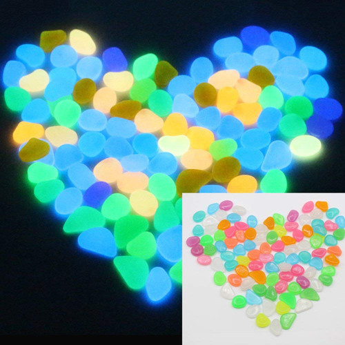 200pcs Glow in The Dark Garden Pebbles Rocks for Walkways Yard Aquarium Fish Tank Stones Decorations Gravel for Pathway Lawn