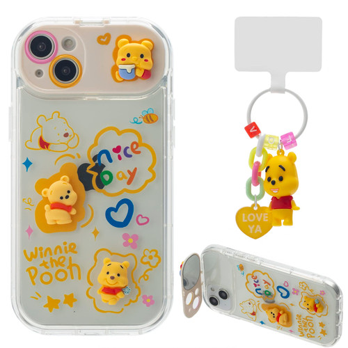 for iPhone 11 Cute Case, Girls Kids Women Cute Cartoon Winnie The Pooh Camera Stand Mirror with Charm Pendant Soft Protective Case Cover for iPhone 11 (Winnie The Pooh)