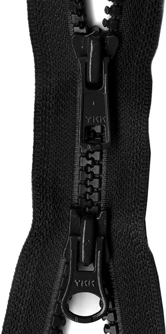 #5 Molded Vislon YKK Jacket 2-Way Separating Zipper - Choose Your Color & Length - Made in The United States (1 Zipper Per Pack) (Black, 33" Inches)