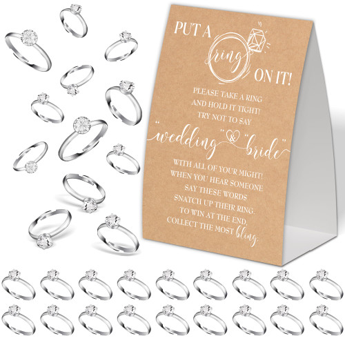 Bridal Shower Games Put A Ring on It,Bridal Shower Decorations,Rustic Wedding Game Card,Engagement Party Games,Bridal Shower Favors,Plastic Rings for Bridal Shower Game(16)