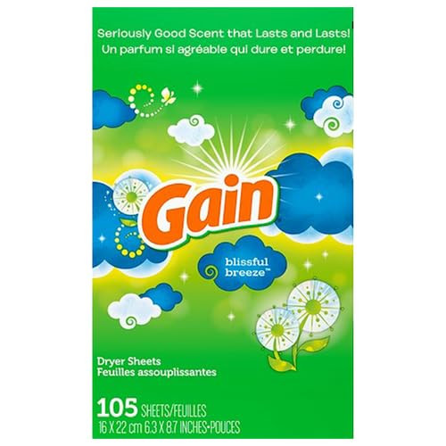 GAIN Fabric Softener Dryer Sheets, Blissful Breeze, 105Count