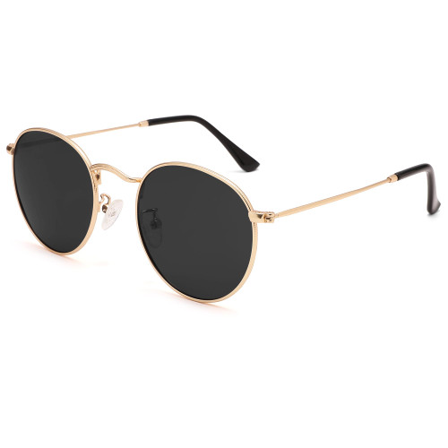 Small Round Polarized Sunglasses - Classic Retro Circle Metal Frame Sun Glasses for Women Men(Gold Frame/Black Lens) Small Round Polarized Sunglasses - Classic Retro Circle Metal Frame Sun Glasses for Women Men(Gold Frame/Black Lens)