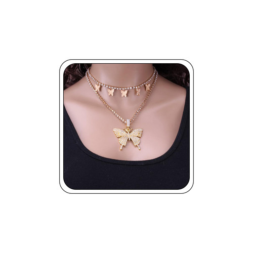 Butterfly Necklace for Women, Chunky Gold Rhinestone Link Chain Layered Butterfly Pendant Statement Choker Necklace for Teen Girls Jewelry Gifts (gold) Butterfly Necklace for Women, Chunky Gold Rhinestone Link Chain Layered Butterfly Pendant Statement Choker Necklace for Teen Girls Jewelry Gifts (gold)