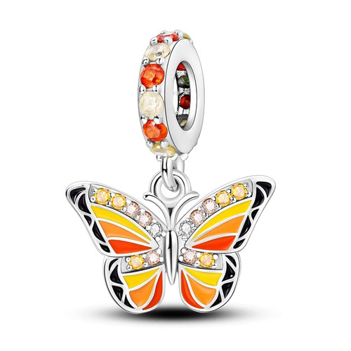 925 Sterling Silver Charms Suitable for Charm Necklaces, Bracelet Pendants Beads Jewellery Gift for Women Girls (Yellow Butterfly Charm)