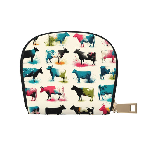 Credit Card Case Wallet Colorful-Cute-Cow Small Pu Leather Zipper Card Holder