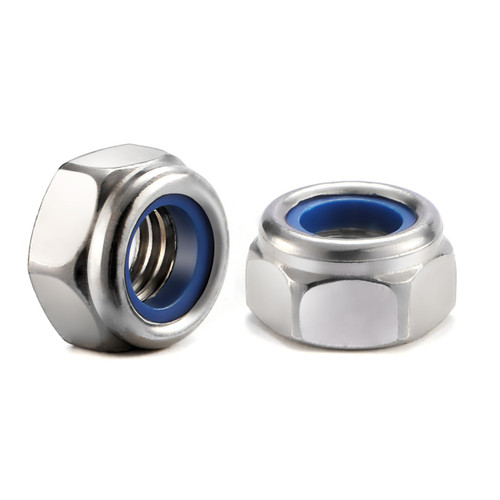 M8 x 1.25mm Nylon Insert Hex Lock Nuts 100Pcs 304 Stainless Steel Locknuts, Hex Drive, Bright Finish, by