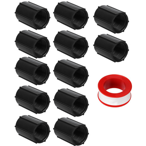 12pcs 3/4 Inch Double Female Hose Connector, Female Threaded PVC Coupling with Sealing Tape Sprinkler Pipe Adapter Fitting for Garden Drip Irrigation Systems Work