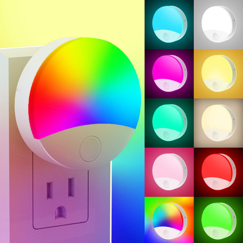 Night Lights Plug Into Wall, 2 Pack Plug in Night Light for Kids LED Color Changing Smart Voice Control Activated Dusk to Dawn Dimmable for Adult Bedroom Bathroom Kitchen Hallway Decor