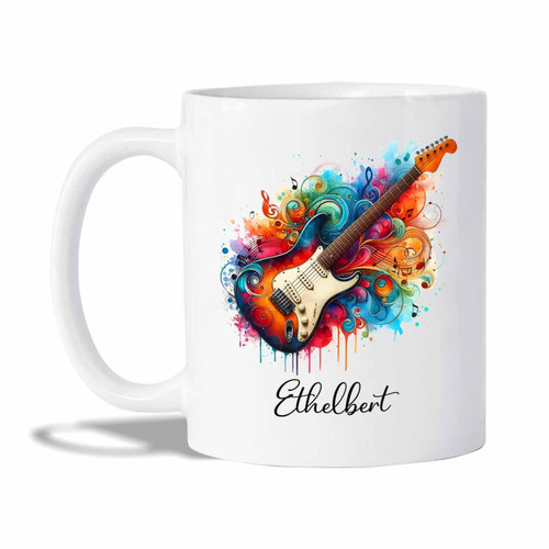 Electric Guitar Coffee Cup Presents, Personalized Electric Guitarist Ceramic Cup, Electric Guitar Instrument Tea Mug Gift For Birthday Holiday, Electric Guitar Player Mug, White Cup 11oz & 15oz