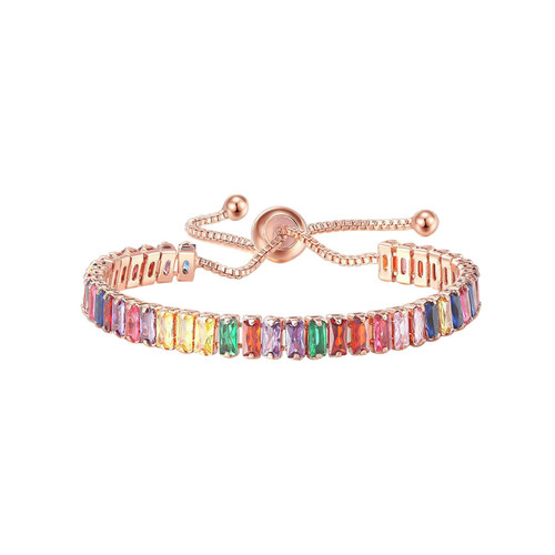 Rainbow Cubic Zirconia Bracelet Adjustable Tennis Bracelets for Women Teen Girls 14K Rose Gold/Silver Plated Hypoallergenic Slider Bracelet Fashion Jewelry Gift (Style 1)
