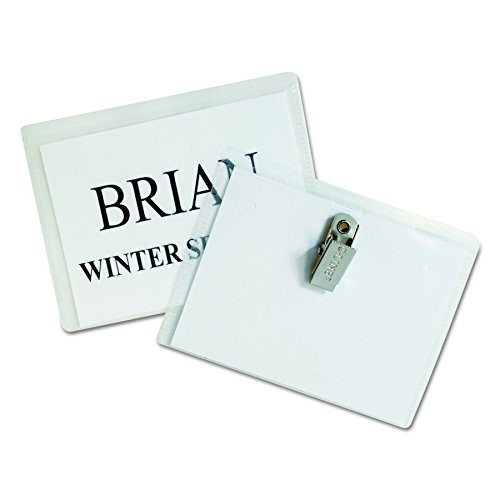 C-Line Name Badge Kit with Inserts, Clip Style, Top Load, 4" x 3", Clear, Box of 50 (95543)