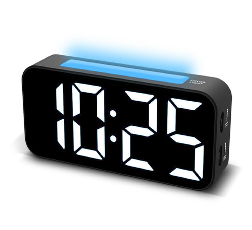 Alarm Clock for Kids, Loud Alarm Clocks for Bedrooms Heavy Sleepers, Digital Dimmable Bedside Clock with Night Light, Large Display, Dual Alarm, Snooze (Black)