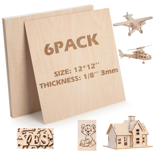 6 Pack Basswood Sheets 1/8 x 12 x 12 Inch Plywood Board, Unfinished Squares Wood for Crafts DIY Ornaments, Model Drawing, Engraving, Wood Burning, Staining and Laser Cutting 6 Pack Basswood Sheets 1/8 x 12 x 12 Inch Plywood Board, Unfinished Squares Wood for Crafts DIY Ornaments, Model Drawing, Engraving, Wood Burning, Staining and Laser Cutting