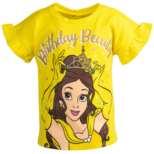 Princess Belle Little Girls Ruffle Graphic T-Shirt Yellow 6-6X