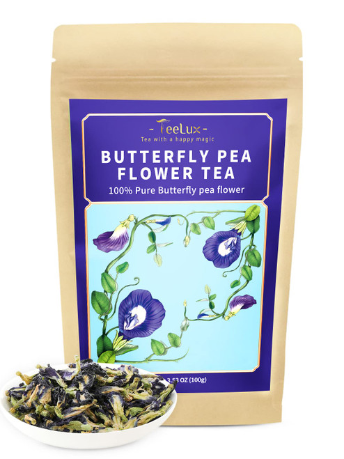 Butterfly Pea Flower Tea, Non-GMO, Natural Butterfly Pea Tea, Premium Dried Butterfly Pea Flower for Blue & Purple Drinks and Food Coloring, 3.5 Oz