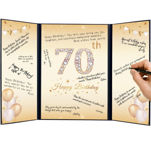 70th Black Gold Birthday Decorations for Women & Men, Creative Signature Guest Book for Her & Him, Cheers to 70 Years Old Birthday Gifts, 70th Birthday Party Supplies