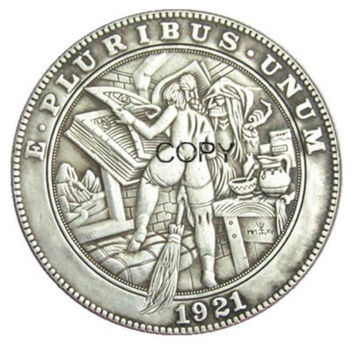 Copy U.S Hobo Morgan Coin Sexy Naked Nude Witch Broom 1921 Silver Plated Replica Commemorative