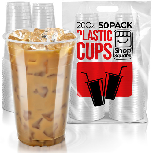20 oz Plastic Cups, 50 Pack Clear Plastic Cups, Disposable Cups for Cold Drinks, Clear Cups for Party, Clear Disposable Cups for Iced Coffee, Smoothies, Juice, Mixed Beverages