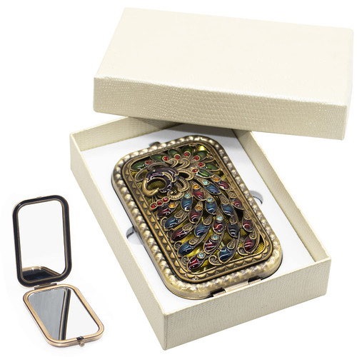 Vintage Makeup Mirror Metal Portable Foldable Mirror Peacock Vanity Mirror Double Sided Compact Cosmetic Mirror Travel Mirror (B)